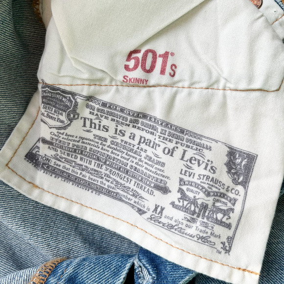 Revolve Levi's 501 Skinny Jeans Distressed Post Modern Blues 29/28 Button Fly - Picture 5 of 15